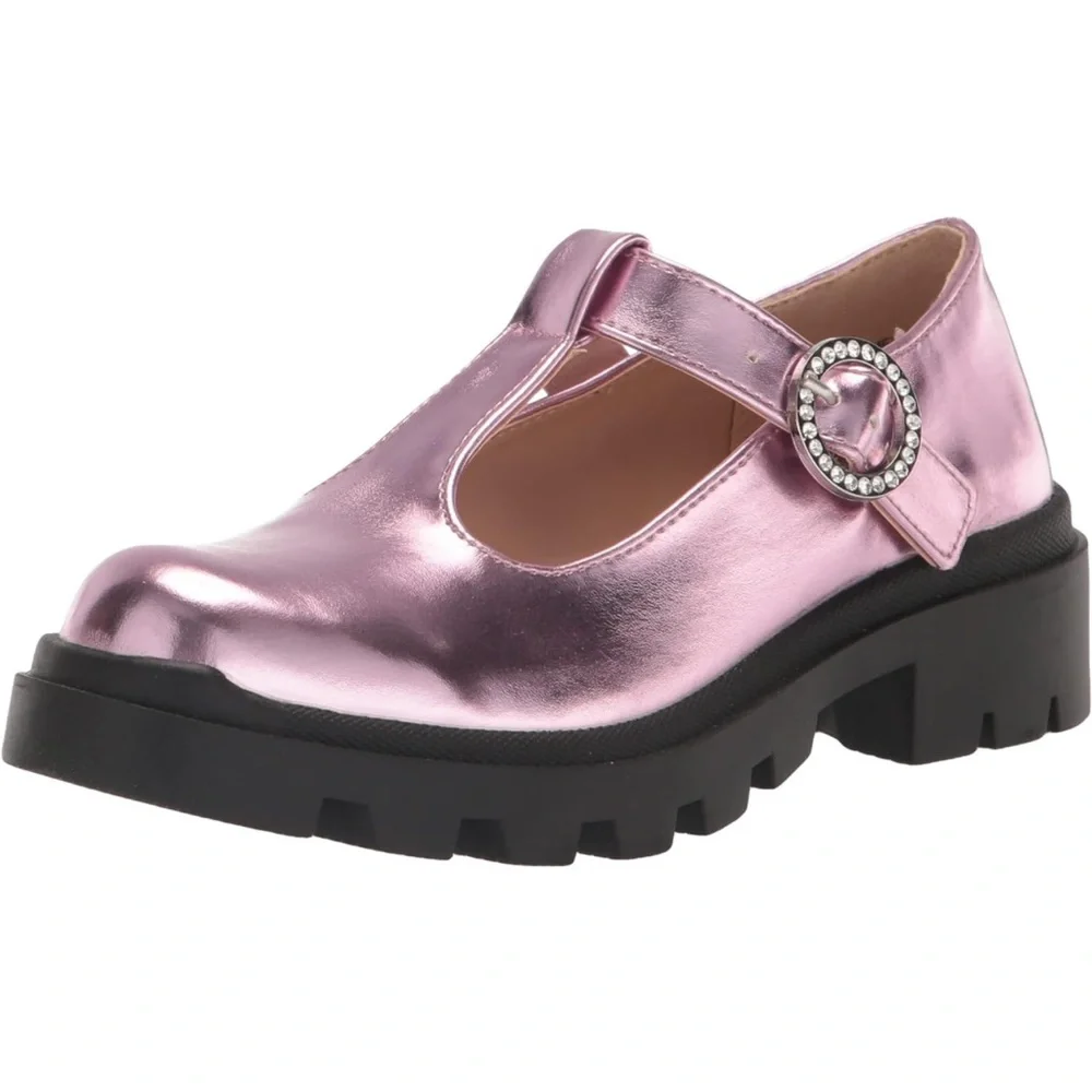 Steve Madden Girls Suzey Mary Jane Lug Sole in Pink Metallic Size 3